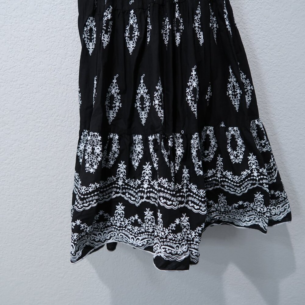 Dress Midi Womens Smocked Tank Top Sleeveless Black White A Line Summer S/M - Picture 5 of 12
